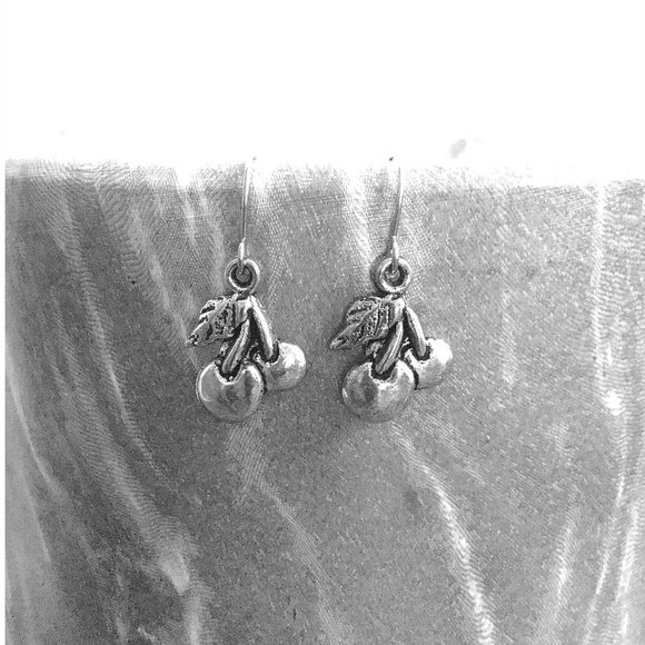 Miniature Tiny Cherries Fruit Foodie Hypoallergenic Charm Earrings - Picture 2 of 2